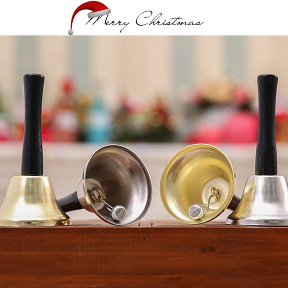 Cascabeles de Navidad con mango de madera, campana de cobre para recepción Noble, tienda de cena, Hotel, iglesia, sonajero de mano, campanilla escolar