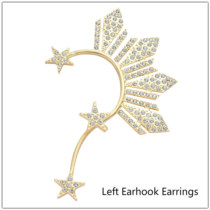 1 stk rhinestone stars manchet klips på øreringe uden piercing kvinder guld farve krystal store øre manchet smykker: Venstre øre