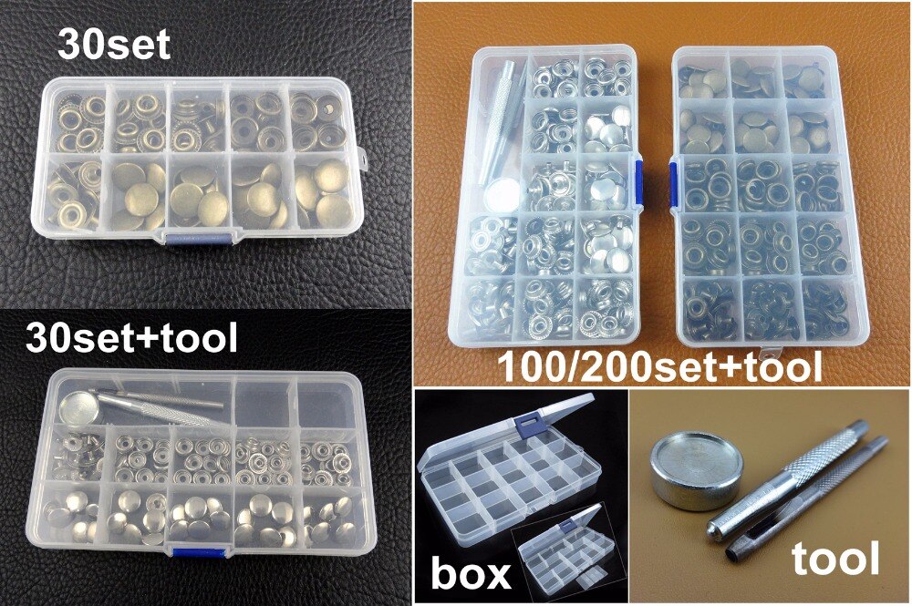 16 arten 12,5-15mm Leder Handwerk Heavy Duty Druckknöpfe Presse Stud Taste Werkzeug Set Nähen Stich Kanten rillen Cutter Messer