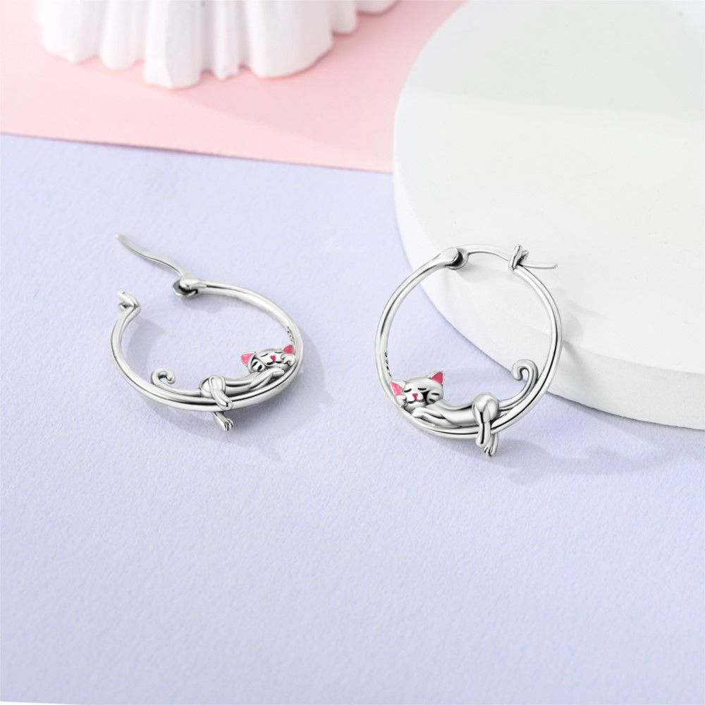 925 örhängen i sterlingsilver med söt lata katter, djur, husdjur, smycken, ringörhängen för kvinnor, fina smycken för födelsedagsfest