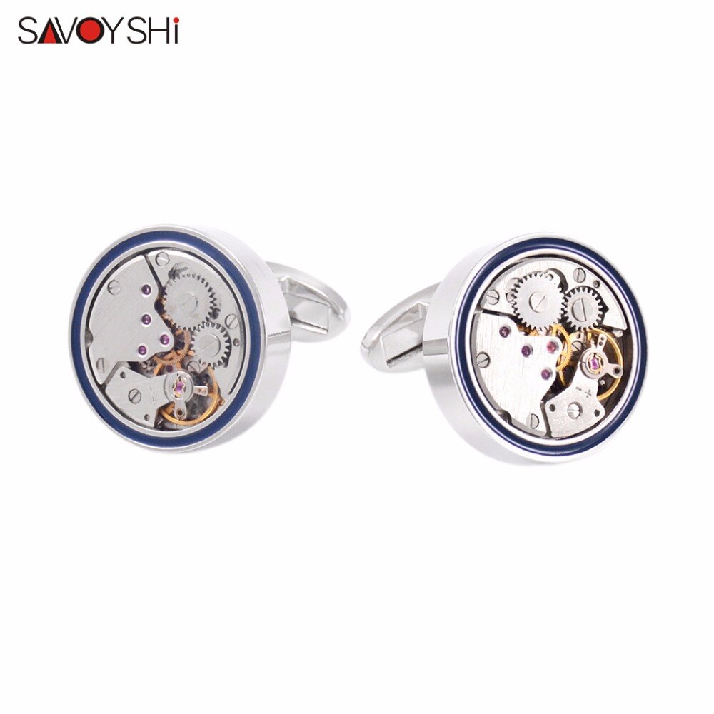 SAVOYSHI Mens Shirt Cufflinks Round Steampunk Watch Movement Business Cufflinks Silver Color Brand Jewelry