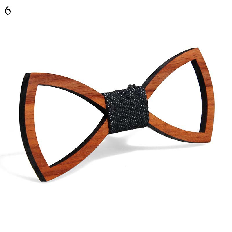 Pajarita de madera de para hombres Unisex ahuecado tallado Retro de madera para cuello corbatas correa ajustable Vintage moño estilo bigote: 6