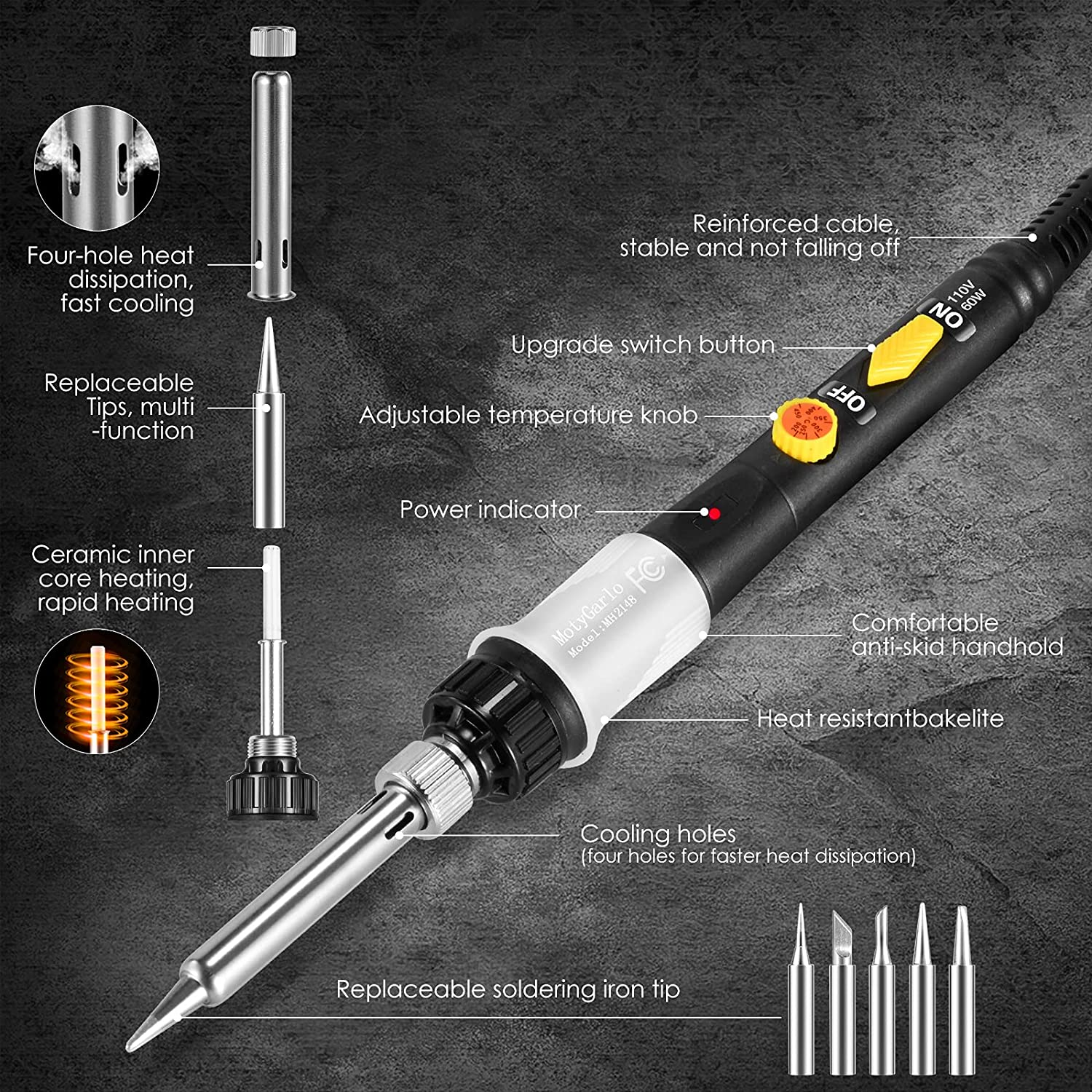 Soldering Iron Kit 60W Soldering Irons Electric Solder Iron Rework Temperature Adjustable Handle Heat Pencil Tools
