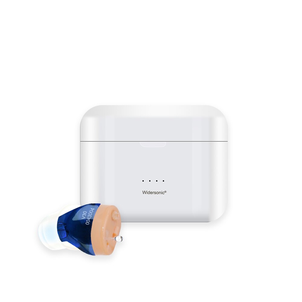 Hörgerät USB Aufladbare für Taubheit Mini Audifonos in Ohr Tragbare unsichtbar Hörgeräte Einstellbar Tonne Klang Verstärker: V30-Blau-links Seite