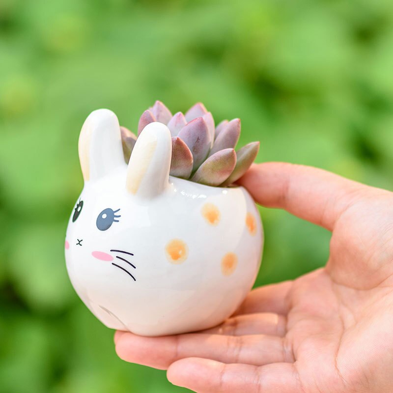 Petit pot de fleurs charnu en céramique, joli petit lapin, décoration de bureau, de bureau artisanaux