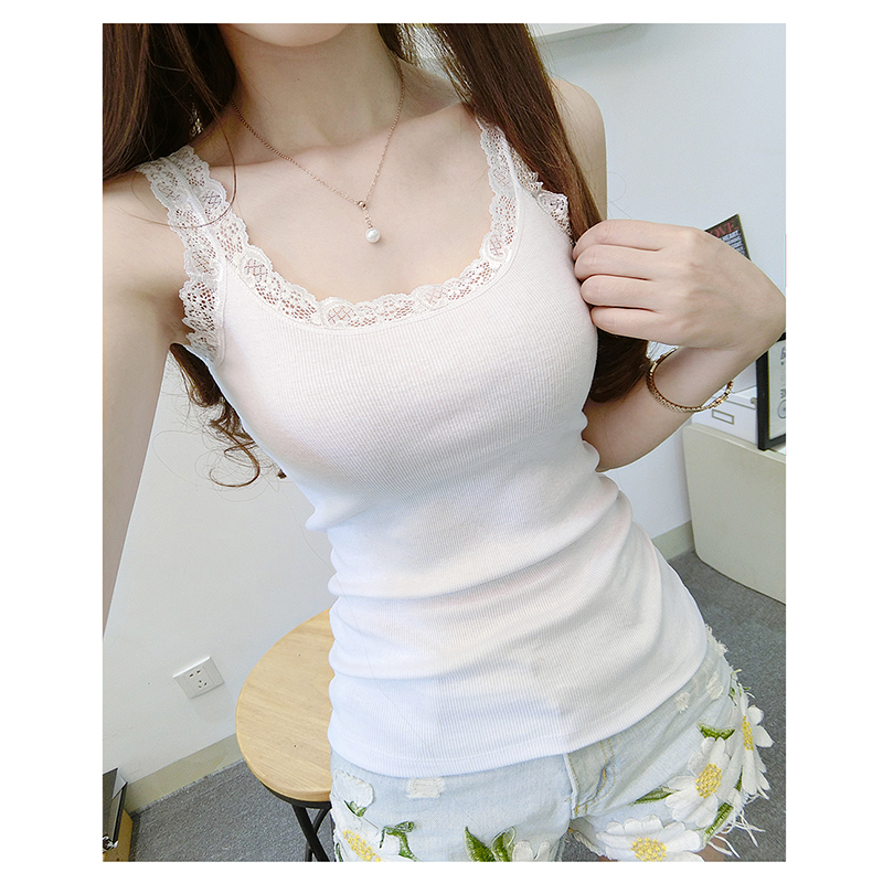 Sorte toppe sommer ærmeløs dame tanktop med blondetop rød indeni bær blondetoppe løstsiddende undertøj dametøj vest: Beige