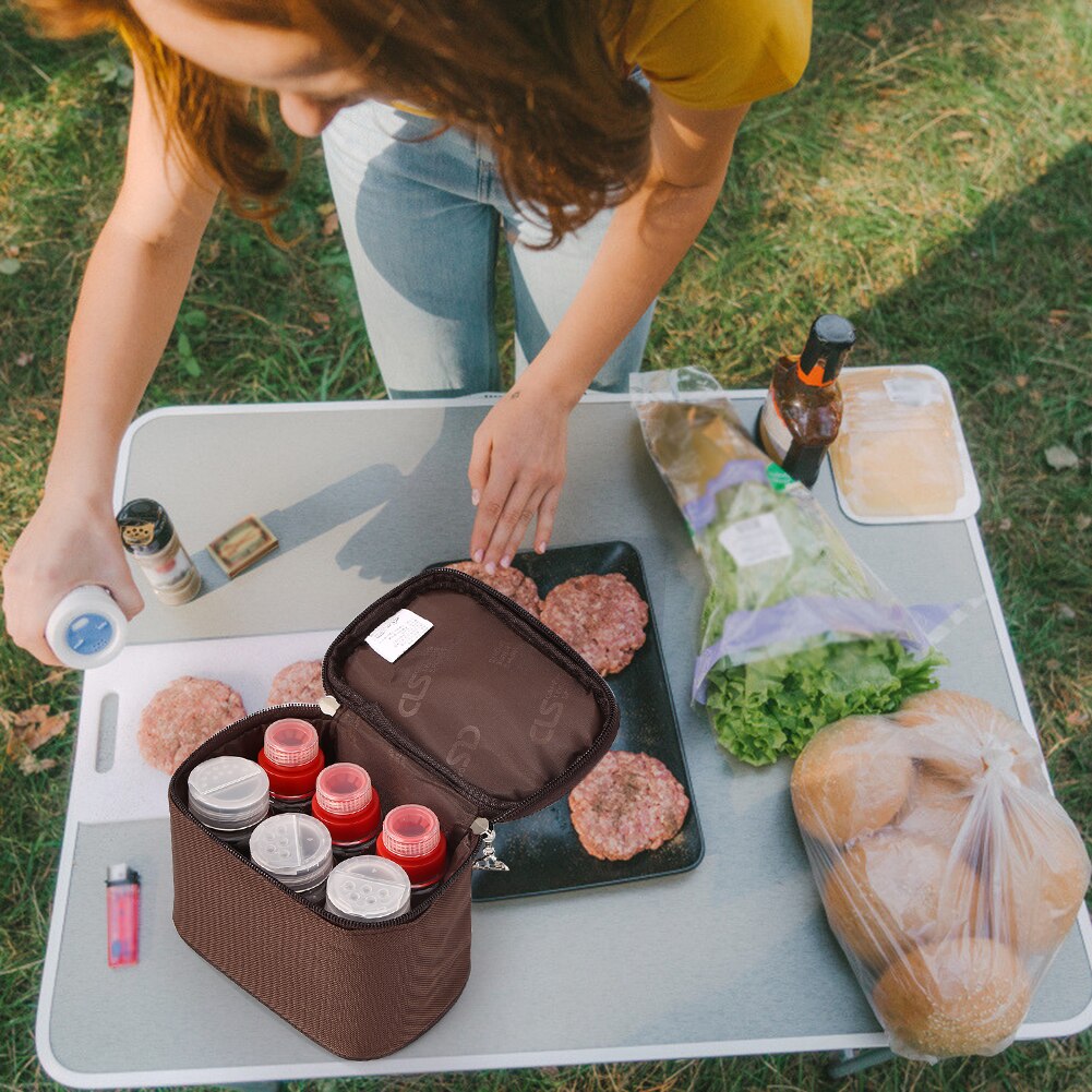 6 Pcs/Set Spice Jar Container Seasoning Box with Storage Bag Spice Bottle Salt Pepper Powder Containers for Outdoor Barbecue