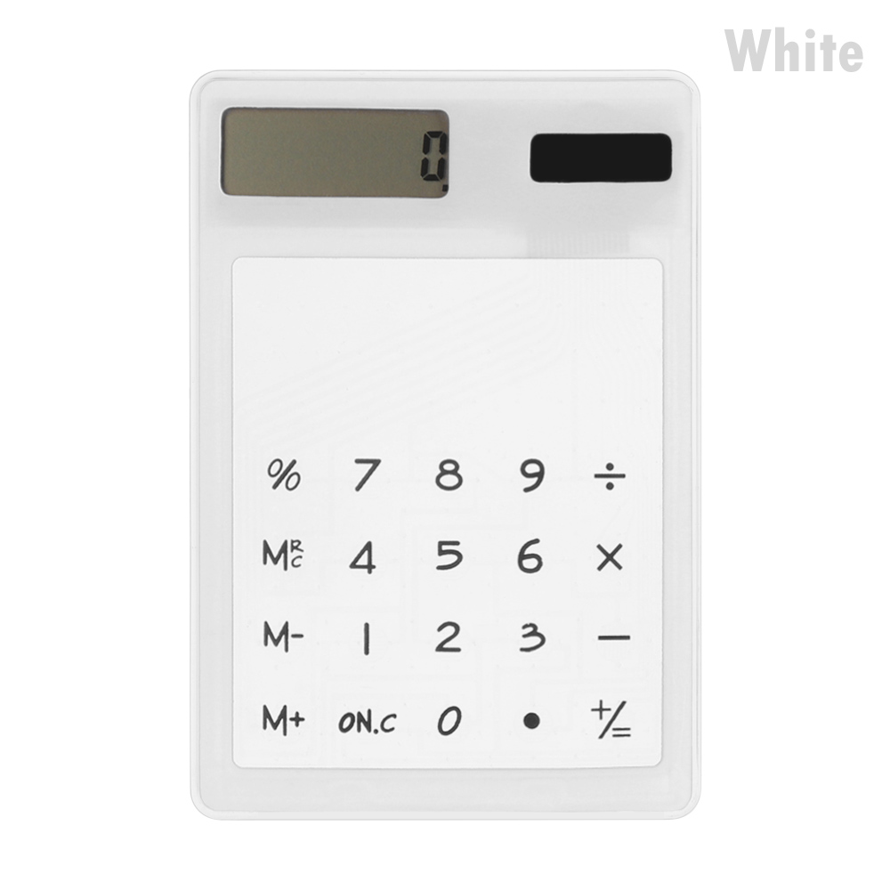LCD 8 Digit Transparent Solar Calculator Ultra-thin Touch Screen Solar Computer Solar Mini Calculator Office Supplies: White