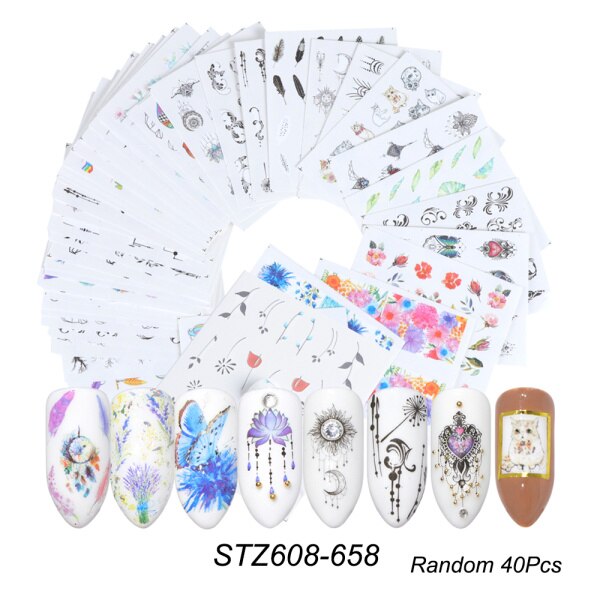 44Pcs Kerst Stickers Voor Nail Set Sneeuwpop Kerstman Kat Water Transfer Slider Winter Nail Art Decoraties Voor Manicure CHNJ004-2: STZ608-658 40pcs