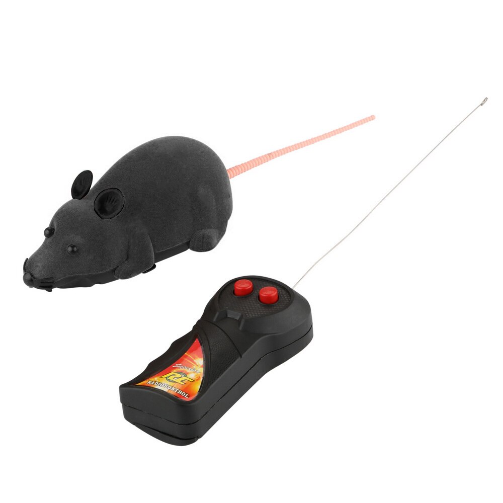 Ratón eléctrico simulado con Control remoto, inalámbrico, para gatos, suministro para mascotas, Juguetes Divertidos para jugar: Negro