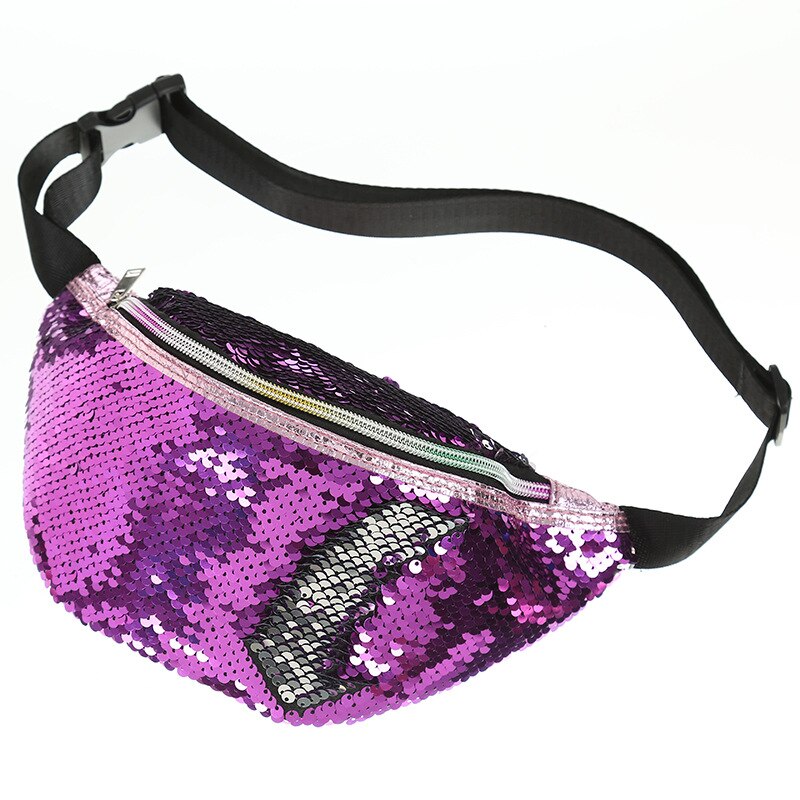 Women Girls Sequins Glitter Waist Bag Packs Bum Bag Phone Zipper Waist Pouch Belt Bags For Women Birthday Christmas: Purple 