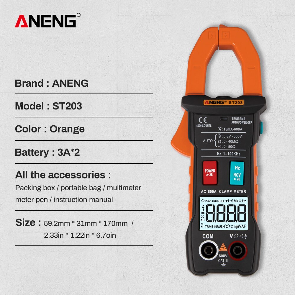 Ægte rms digital klemmemåler dc vekselstrømspænding ampere ncv ohm tester amperemeter multimeter elektriker værktøj