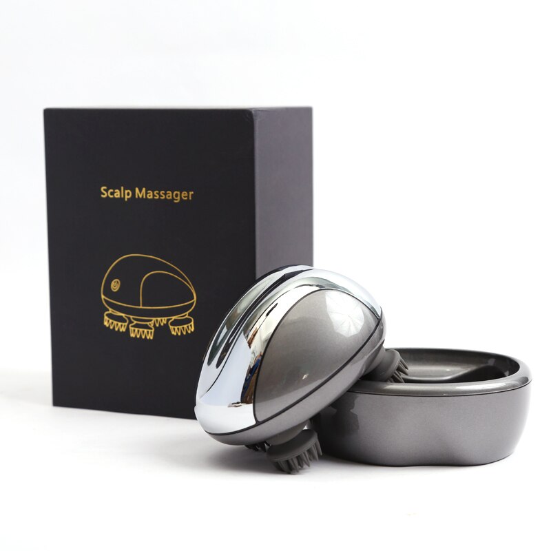 Masajeador de cabeza inteligente con carga eléctrica 3D, masajeador inalámbrico para cuero cabelludo, hombros y cuello, masajeador de tejido profundo: Silver WITH BOX