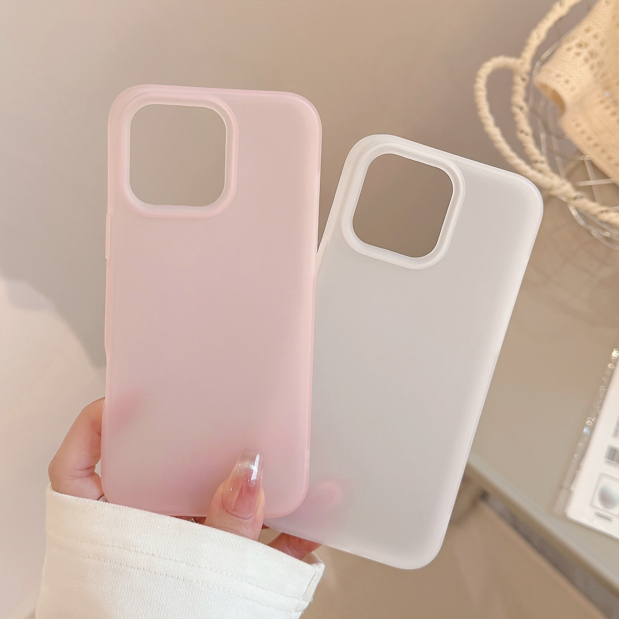 Simple transparente rosa transparente blanco Color sólido suave mate funda protectora de teléfono para iPhone 11 12 13 14 15 16 17 Pro Max