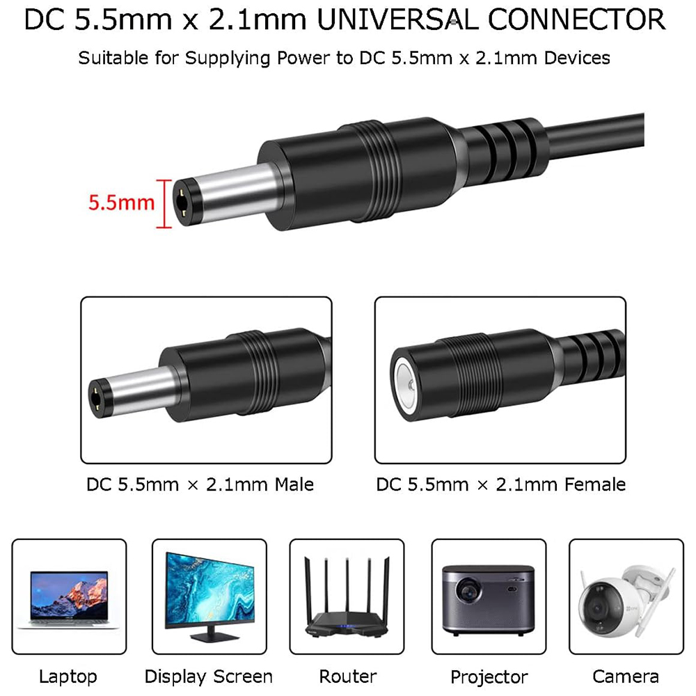 DC 12V Monitor Connector 0.5m 1m 2m 2m 3m 5m 5m 10m 5.5mm*2.1mm Extended Wire Power Supply Cable for CCTV Security Camera Router