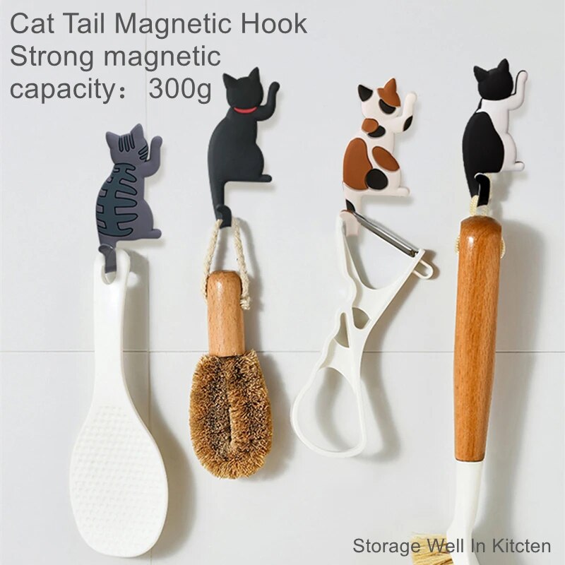 Kühlschrank-Magnethaken im süßen Katzen, Kawaii-Kühlschrankaufkleber, stanzfreier Magnethaken, magnetischer Aufbewahrungshaken