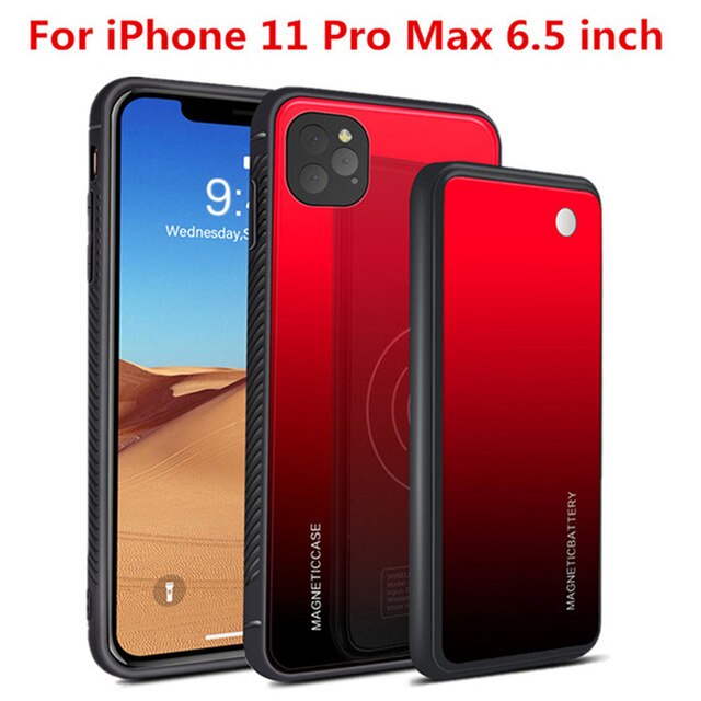 Wireless Charging Magnetic Battery Cases For iPhone 11 Pro Max Power Bank Case For iPhone 11 Pro/11 Backup Battery Charger Cover: Red for 11 Pro Max