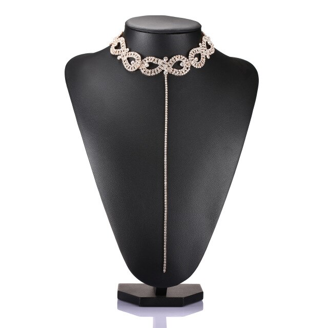 Luxury Multilayer Crystal Rhinestones Choker Necklace Women Indian Ethnic Statement Large Collar Necklace Jewelry: RED-BROWN