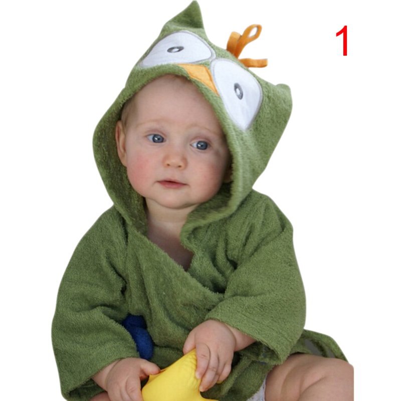 Baby vinter forår efterår tøj drenge piger klæder tegneserie badekåbe nattøj kappe 9 slags dyrestil: Grøn ugle