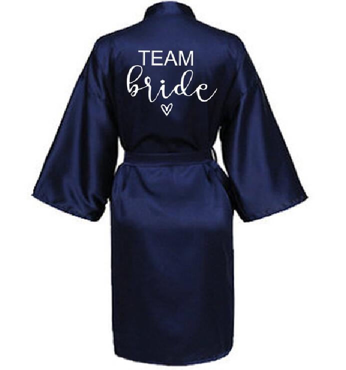 Wedding Party Team Bride Robe With Black Letters Kimono Satin Pajamas Bridesmaid Bathrobe SP063: L / Gold