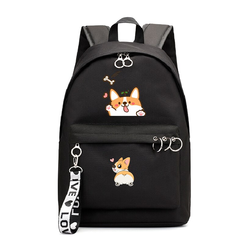 Lustige Korgi Hund Rucksack für Frauen Mädchen Schule Tasche Teenager Taschen Weibliche Harajuku Rucksack Schwarz Rosa Reise Rucksäcke Bookbag: 805-BP2-1-1