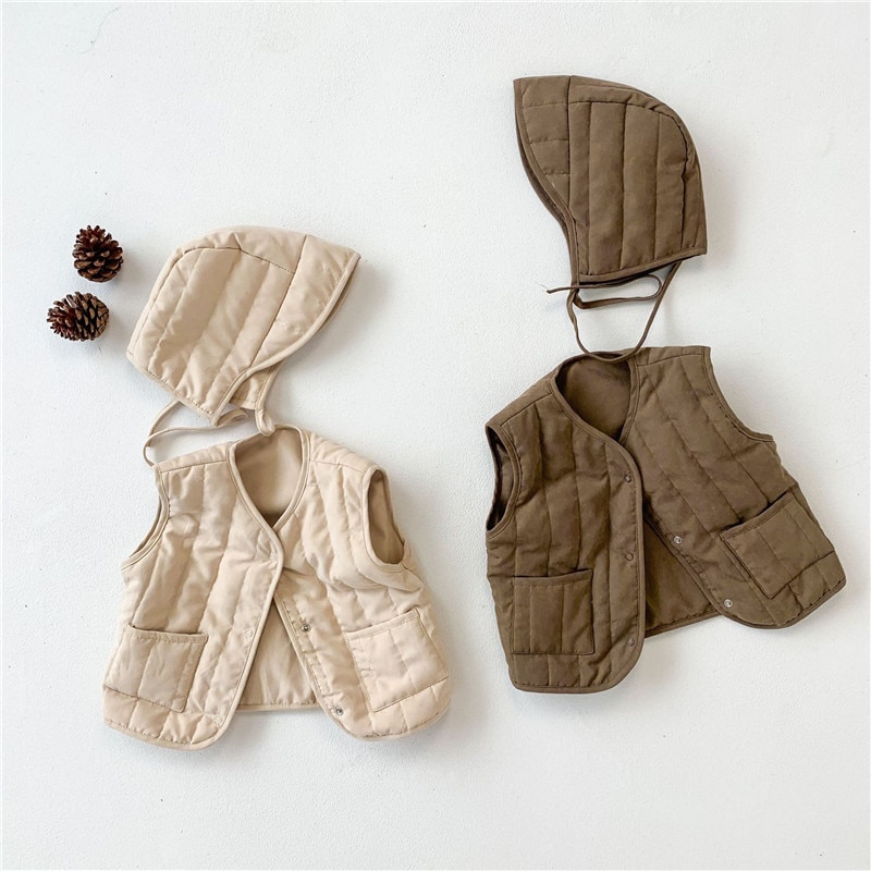 Baby Vest Jongens Meisjes Warm Winter Katoenen Jas Met Hoed Dikke Paded Vest Puffer Outfit Kinderen Kleding
