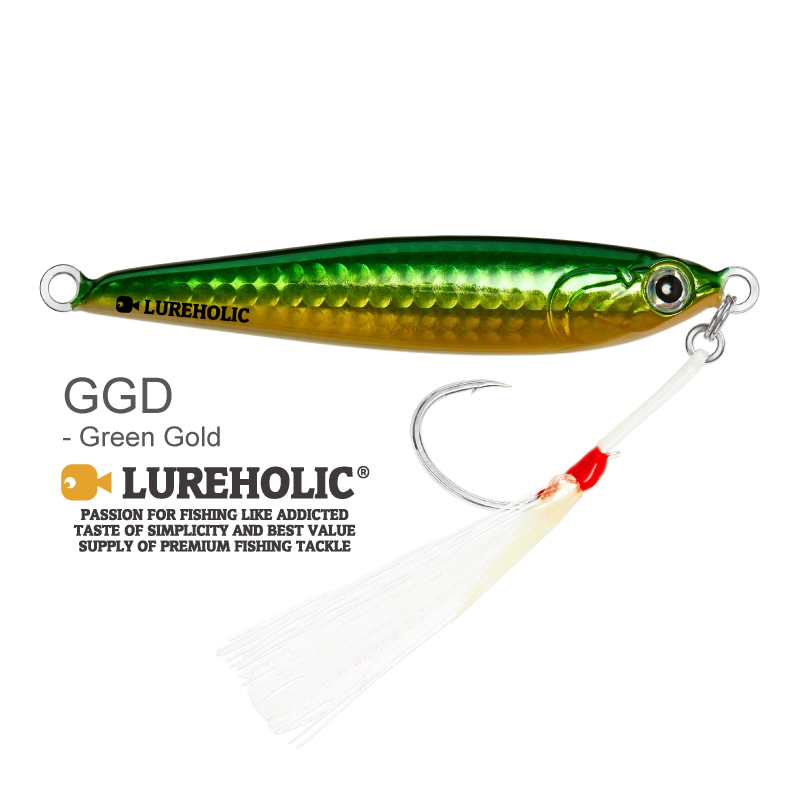 Plantilla de tungsteno Lureholic de 30g ~ 120g, cebo duro de caída lenta, plantilla de Metal de fundición larga de hundimiento rápido para señuelo Fishig con ganchos: 55 mm / Verde