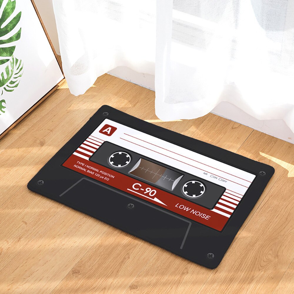 Non Slip Door Mat Flannel Vintage Cassette Tape Indoor Doormat Door Floor Mats Carpet Rugs Decor Porch Doormat Tapete 20JAN23: C