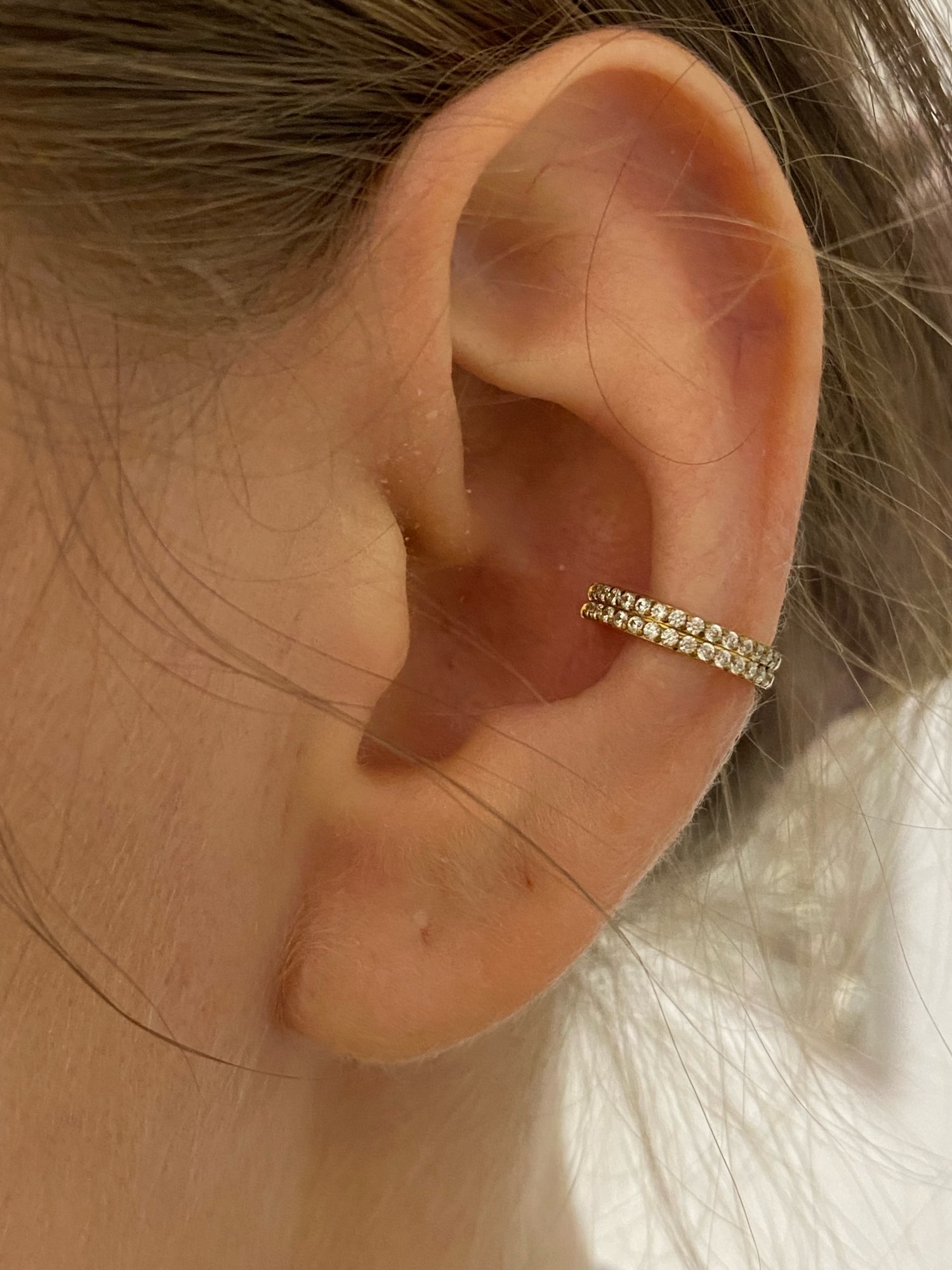 Piercing de titanio G23 de doble fila, piedra de circón, superior, segmento alto, anillos abiertos, pequeño, Septum, nariz, oreja, joyería，piercing nariz doble aro，pendientes titanio，pircing nariz envio gratis