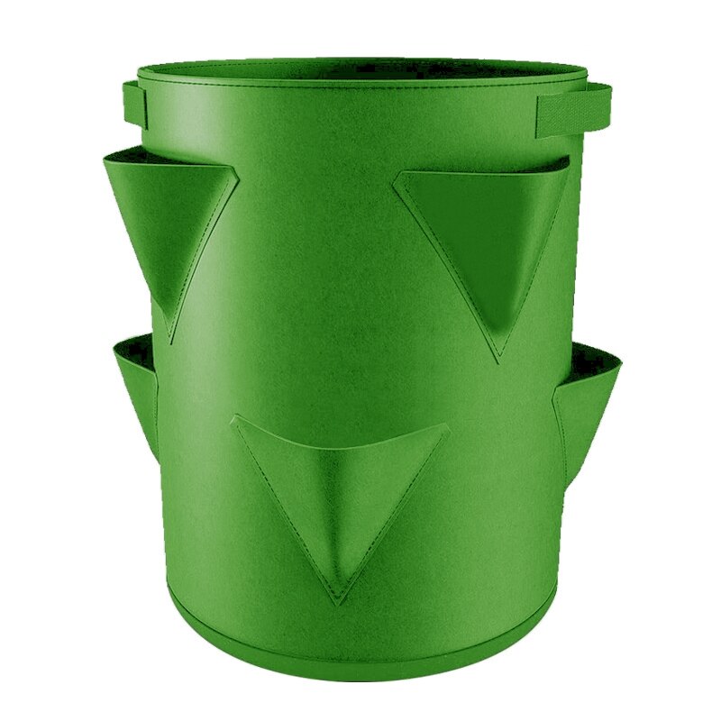 Felt Potato Grow Bag Reusable Planting Grow Pot Multi-Mouth Vegetable Fruit Plant Bag Hanging Planter Garden Supplies: Green / 35x40cm