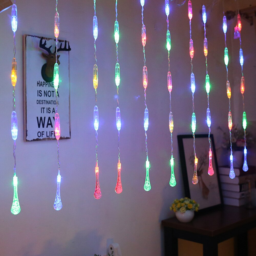 Rideau lumineux avec des étoiles goutte d&#39;eau, 2.5M, LED V, guirlande de noël dans l&#39;ue, décoration de fête de mariage et de: Multicolor