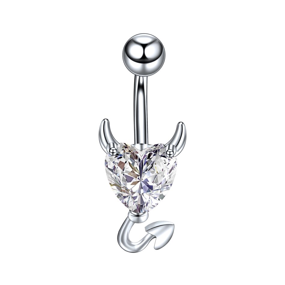 1 PC Silver Crystal Surgical Steel Navel Piercing Heart Zircon Belly Button Rings Women Belly Button Piercing Ombligo Pircing: Style 7