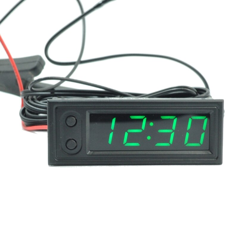 Thermomètre électronique 3 en 1 12V, horloge, voltmètre, écran LCD, affichage numérique LED, réglage de la luminosité, K0AF: Green