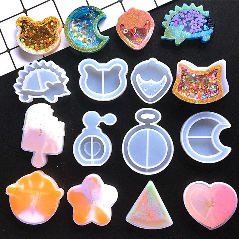Diy Liefde Ster Drijfzand Kristal Epoxyhars Mal Uv Maan Kat Quicksand Sleutelhanger Siliconen Mal