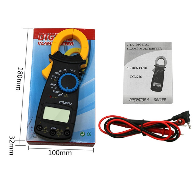 Multimeter Digital Clamp Meter Voltage Current Resistance Tester Tool with Probe PLD