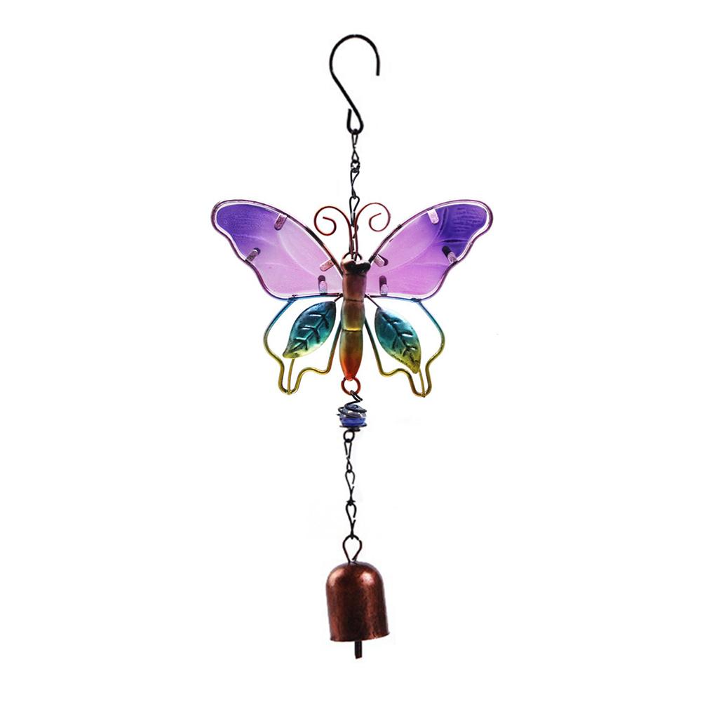 Metal Handmade Butterfly Wind Chime Glass Painted Ornaments Bell Wind Chime Tube Pendant Garden Home Decoration: Pink
