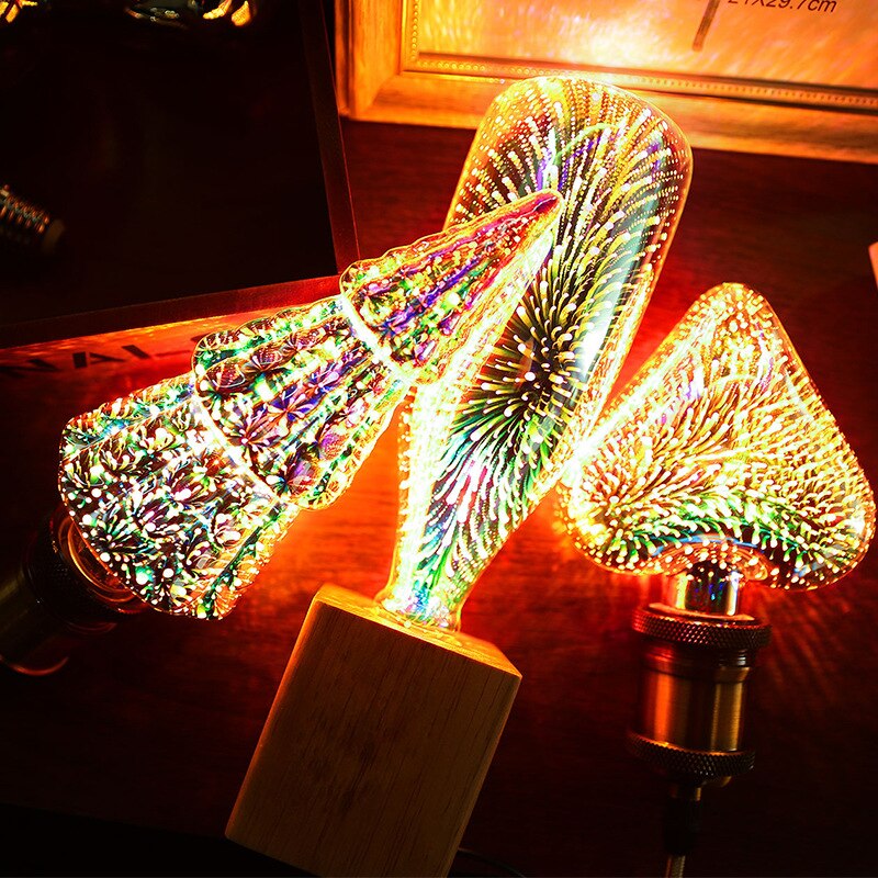 3D fireworks lamp LED colorful decorative lamp small night lamp sky star chandelier A60 electroplating bulb color lamp