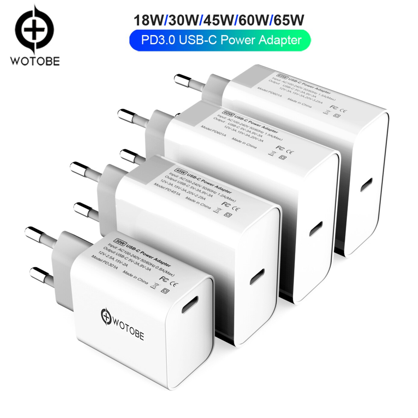 USB Power 3.0 65W 87W USB-C Power Adapter For USB-C Laptops MacBook iphone SE 11 iPad Pro Galaxy S10 P30