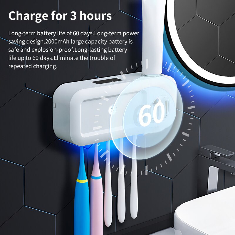 UV Toothbrush Disinfection Toothpaste Squeezers Shelves Tooth Brush Storage Bathroom Shelves And Supports Punch-Free Recharged