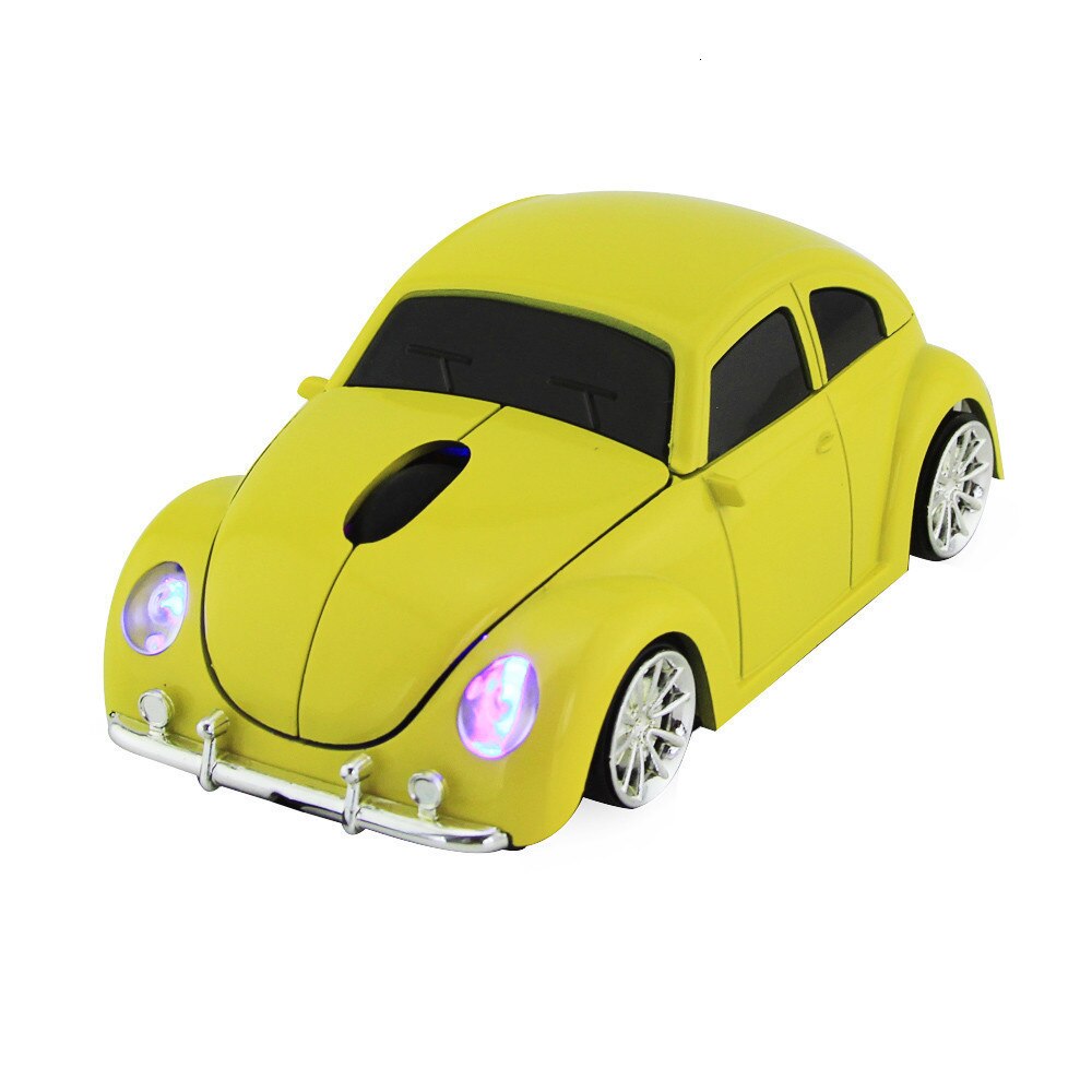 CHUYI 2.4Ghz Wireless Mouse Cool Sport Car Computer Mice For Boy USB Optical PC Office Mini Mause With Mouse Pad Kit: Yellow Mouse