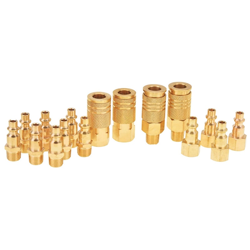 Air Fittings, Air Coupler and Plug Kit, Solid Brass Quick Connect Set,Industrial 1/4inch NPT Air Tool Fittings Set 16Pcs