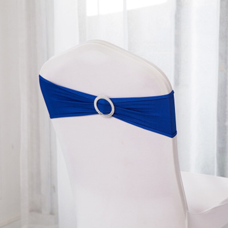 10 pièces/ensemble Spandex chaise bande noeud avec anneau rond pour mariage Banquet fête événement décoration élastique chaise ceintures Style: Bleu