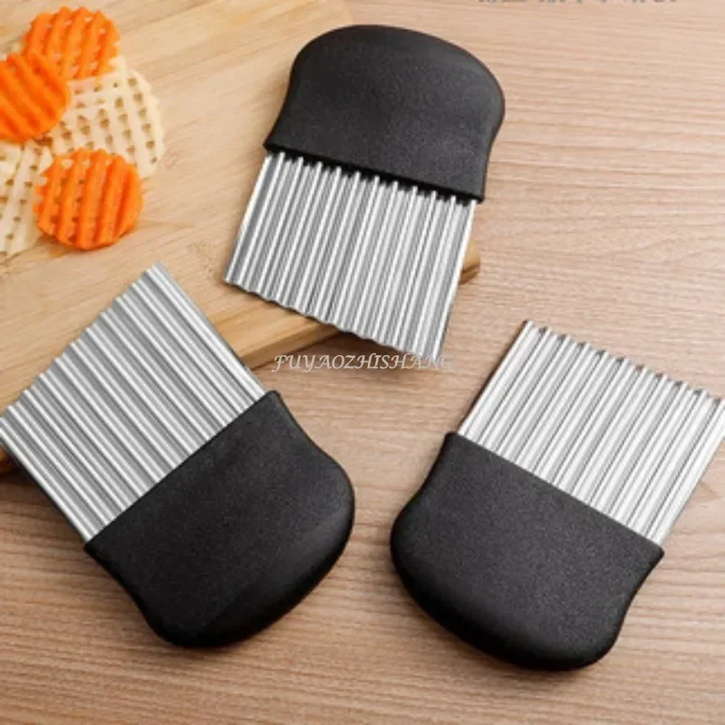 Cortador de patatas fritas de acero inoxidable, masa, frutas y verduras, cuchillo de cocina ondulado, cortador, picador, herramientas para hacer patatas fritas, Gadget