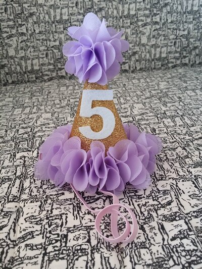 Meisje Bloem Tuin Shabby Chic Verjaardag Hoed Roze Lavendel Gouden Bloem Party Hoed Hoofdband 1st 2nd 3rd Pasgeboren Glitter party Cap: Lavender 5 one piece