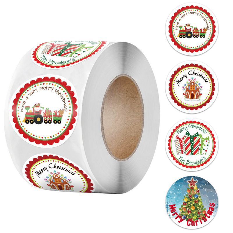 Pegatinas de Navidad Santa Claus surtido círculo redondo adhesivos de caras caja de de Navidad relleno pegatinas (500 hojas por rollo) caja palo