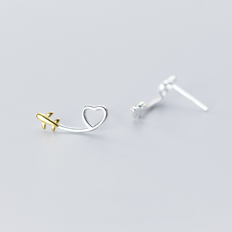 MloveAcc Style 925 en argent Sterling avion volant avec coeur boucles d'oreilles pour femmes filles bijoux en argent