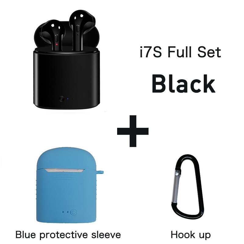 i7s TWS Wireless Earphone Bluetooth 5.0 Stereo Headphones In-Ear Sports Handsfree Earbud With Mic Charging Pod For iPhone Xiaomi: i7s(Black)Blue case