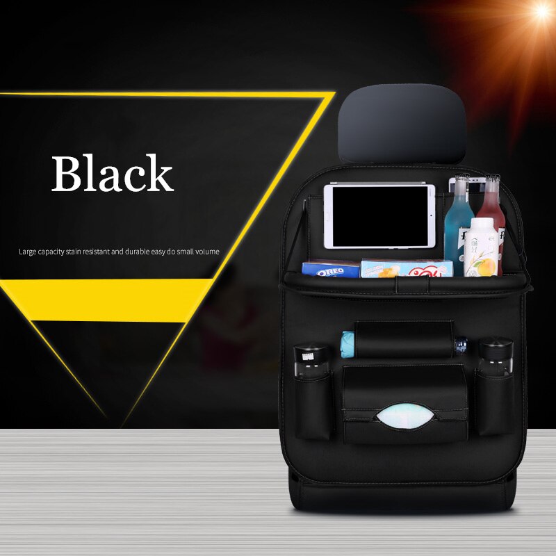 Nueva mochila para asiento de coche, organizador de mesa plegable, caja de almacenamiento para silla de bebé, caja de bolsillo, accesorios para automóviles: black