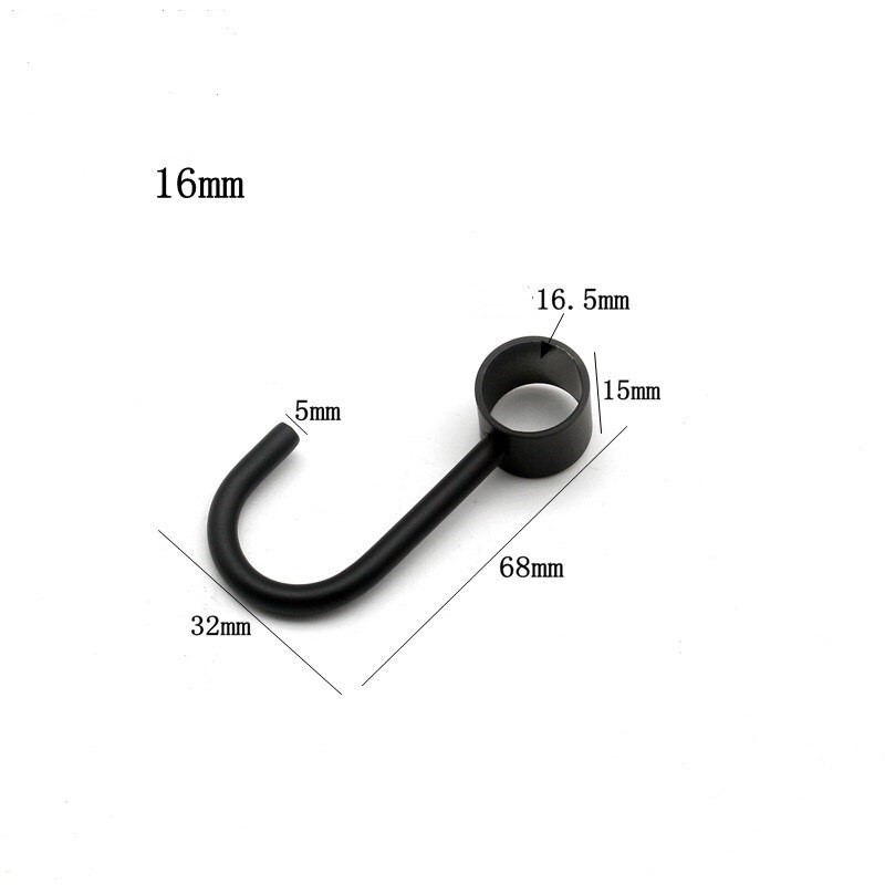 Thickened stainless steel casing hook through pipe hook movable hook kitchen hanging rod hook hanger rack row hook: Black / 16mm