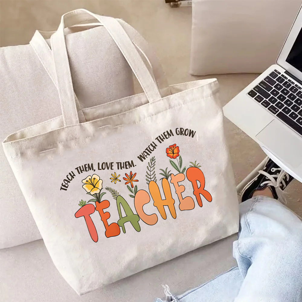 Blumen lehrer aufbringen Druck Einkaufstasche Frauen wieder verwendbare lässige Öko-Stoff Tasche Lehrer Werts ch ätzung besten Lehrer Schild